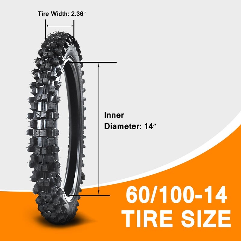 HOLATO Front 60/100-14 2.50-14 Tire and Inner Tube for 110cc 125cc CRF70 CRF110 XR70 KLX110 TTR90 PW80 RM60 RM65 TaoTao DB14 SSR Apollo Coolster Dirt Pit Bike Motorcycle Off Road Motocross Heavy Duty - Image 4